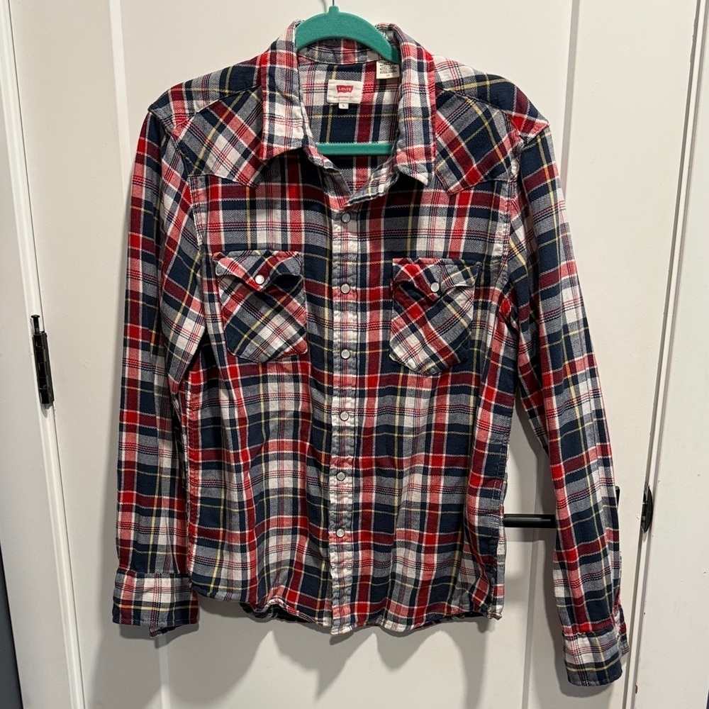 Levi's Western Style 100% Cotton Multicolor Plaid Shirt EUC